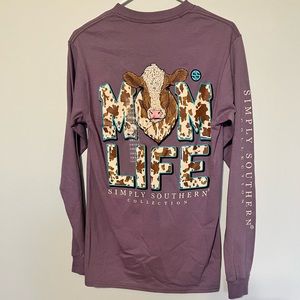 NWT Simply Southern Long Sleeve TShirt. Mom Life Cow Design